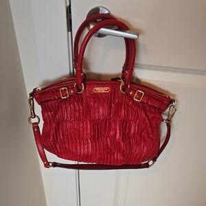Coach Pleated Red Leather Shoulder Bag